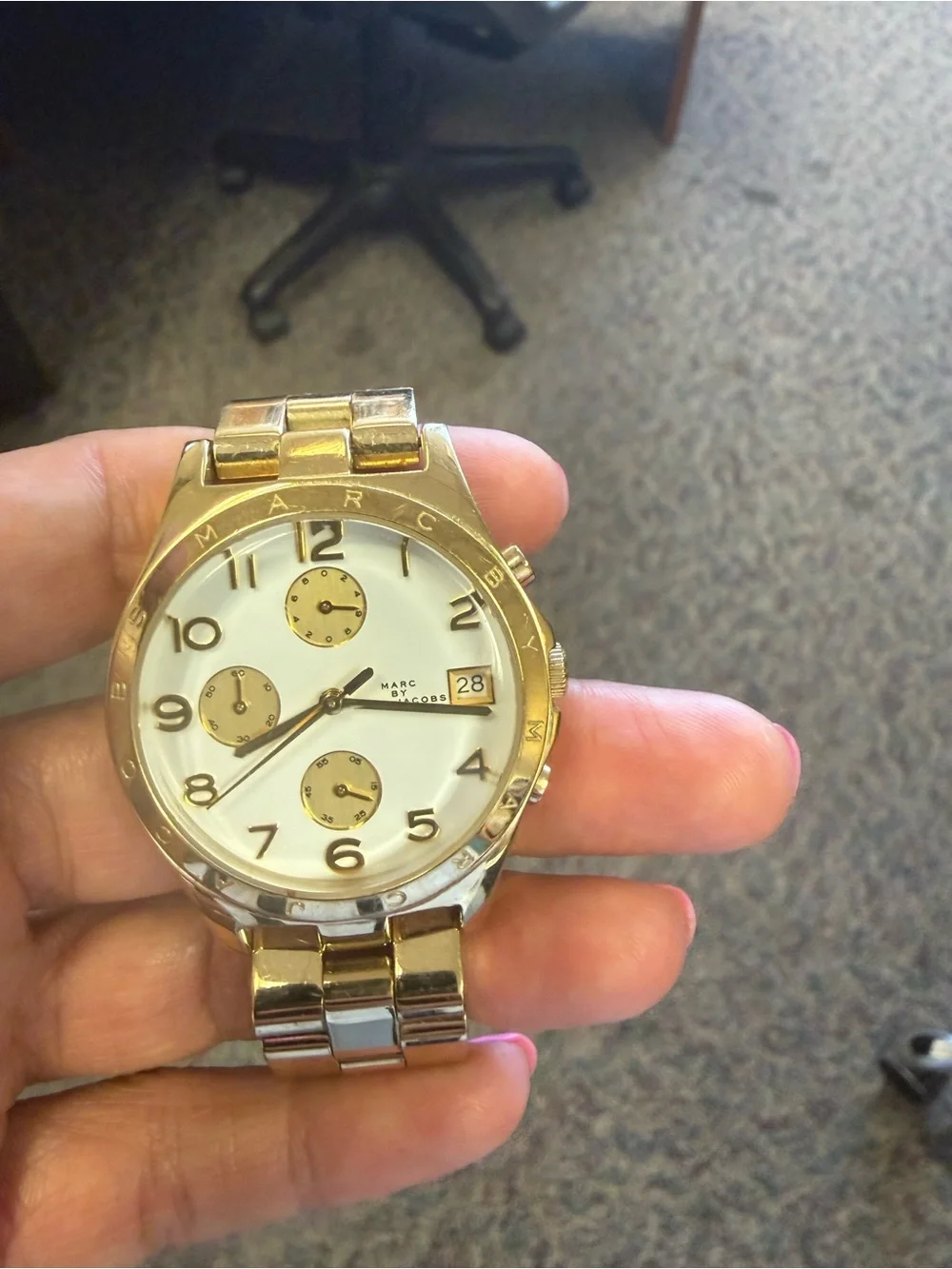 Marc by Marc Jacobs Gold Tone Watch with White Dial and Gold Accents